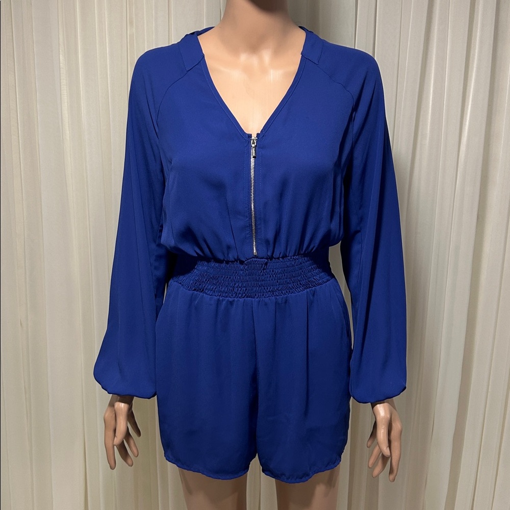 bebe Cobalt Blue Zip-Front Romper